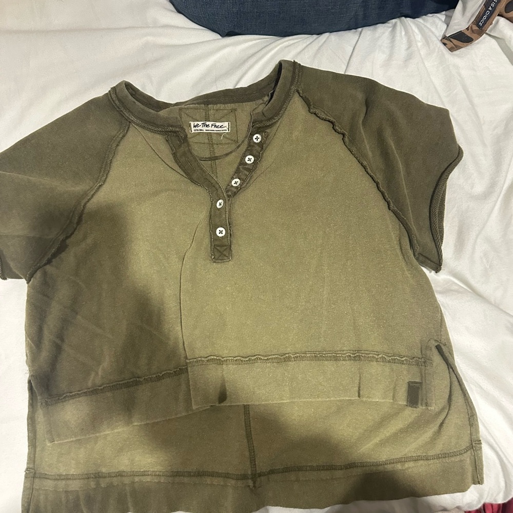 We The Free Khaki Short Sleeve Button Tee